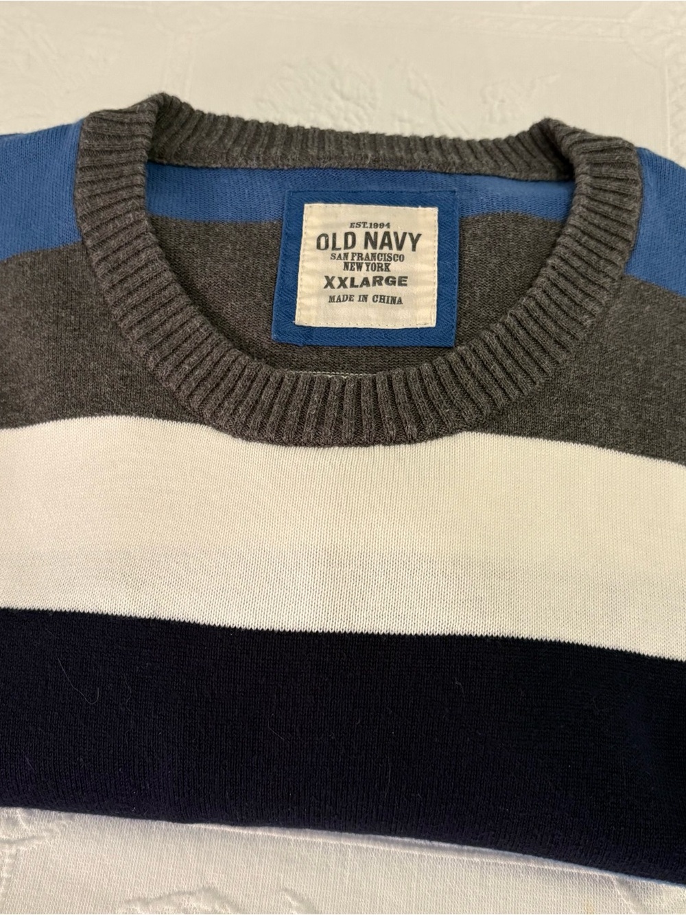 Old Navy Men’s Striped Crewneck Knit Pullover Sweater Blue/White/Gray XXL